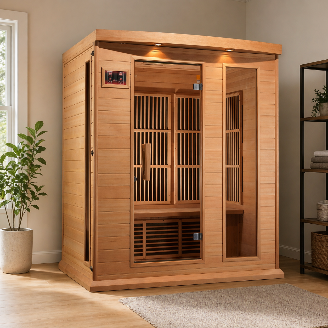 Maxxus Low EMF FAR Infrared Sauna - 3-Person Capacity, Canadian Hemlock