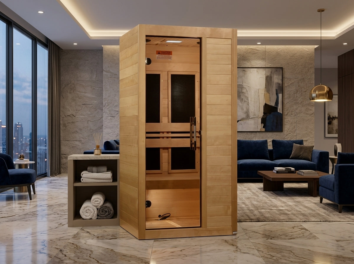 Maxxus MX-S106-01 S-Line 1-Person Low EMF FAR Infrared Sauna w/ Red Light & Bluetooth