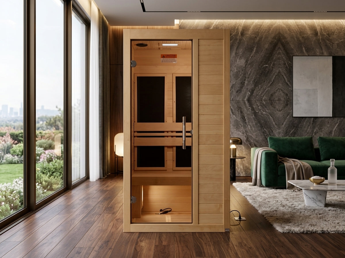 Maxxus MX-S106-01 S-Line 1-Person Low EMF FAR Infrared Sauna w/ Red Light & Bluetooth