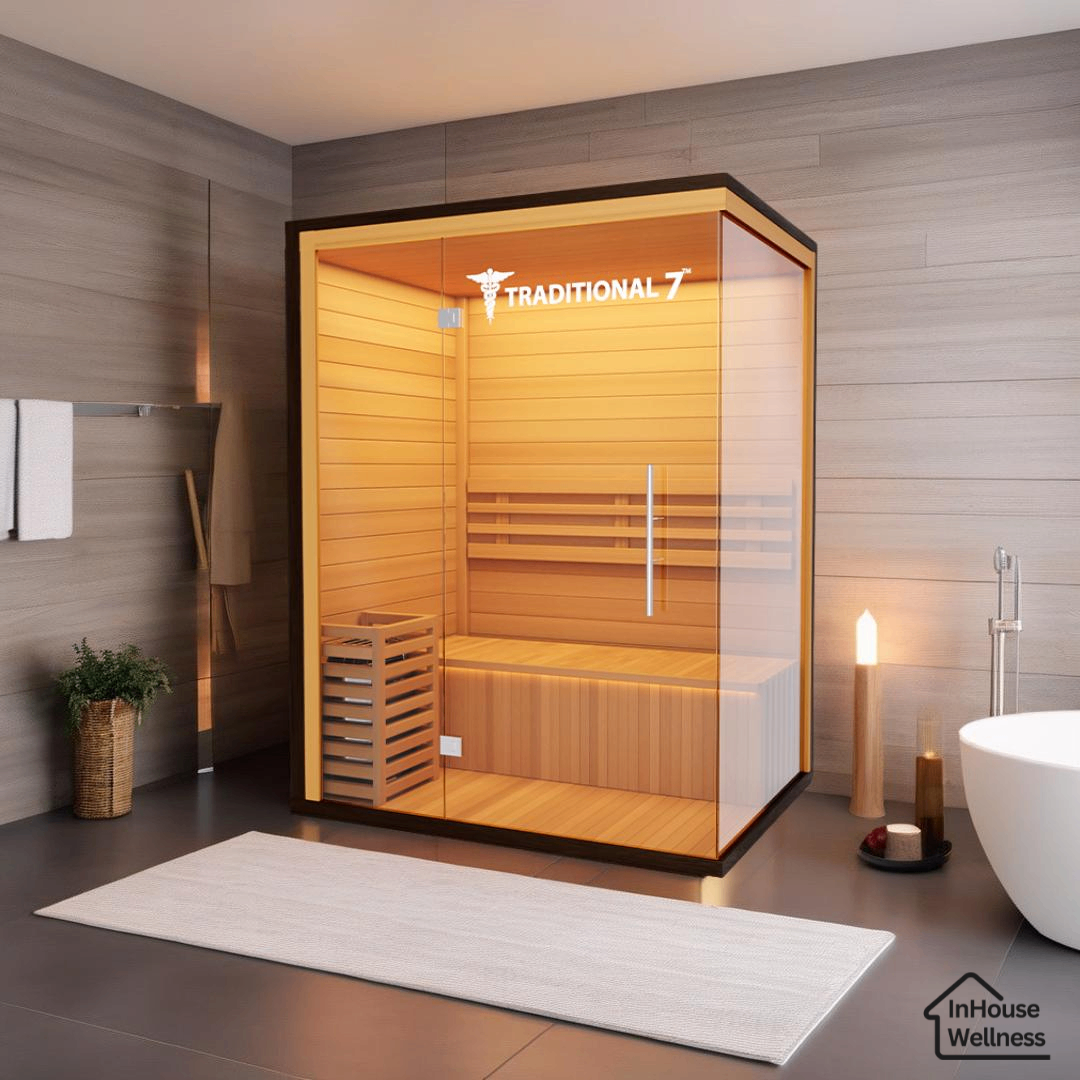 Traditional 7™ Sauna | 4-Person Hemlock Sauna with Rapid Heating & Medical Benefits