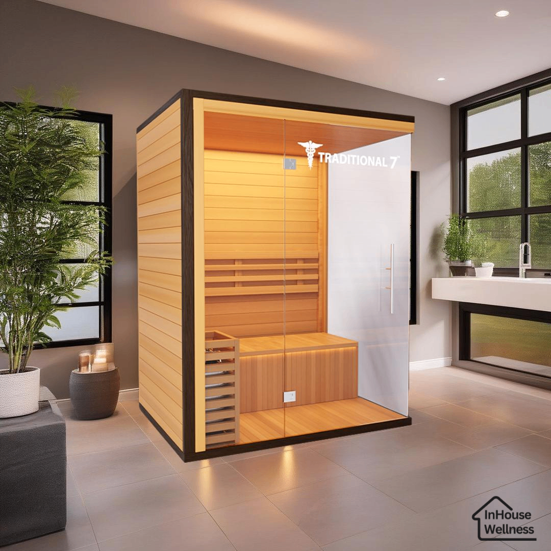 Traditional 7™ Sauna | 4-Person Hemlock Sauna with Rapid Heating & Medical Benefits