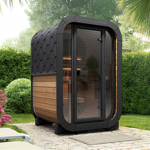 SaunaLife Model CL3G 2-Person Outdoor Cube Sauna Kit with Glass Front