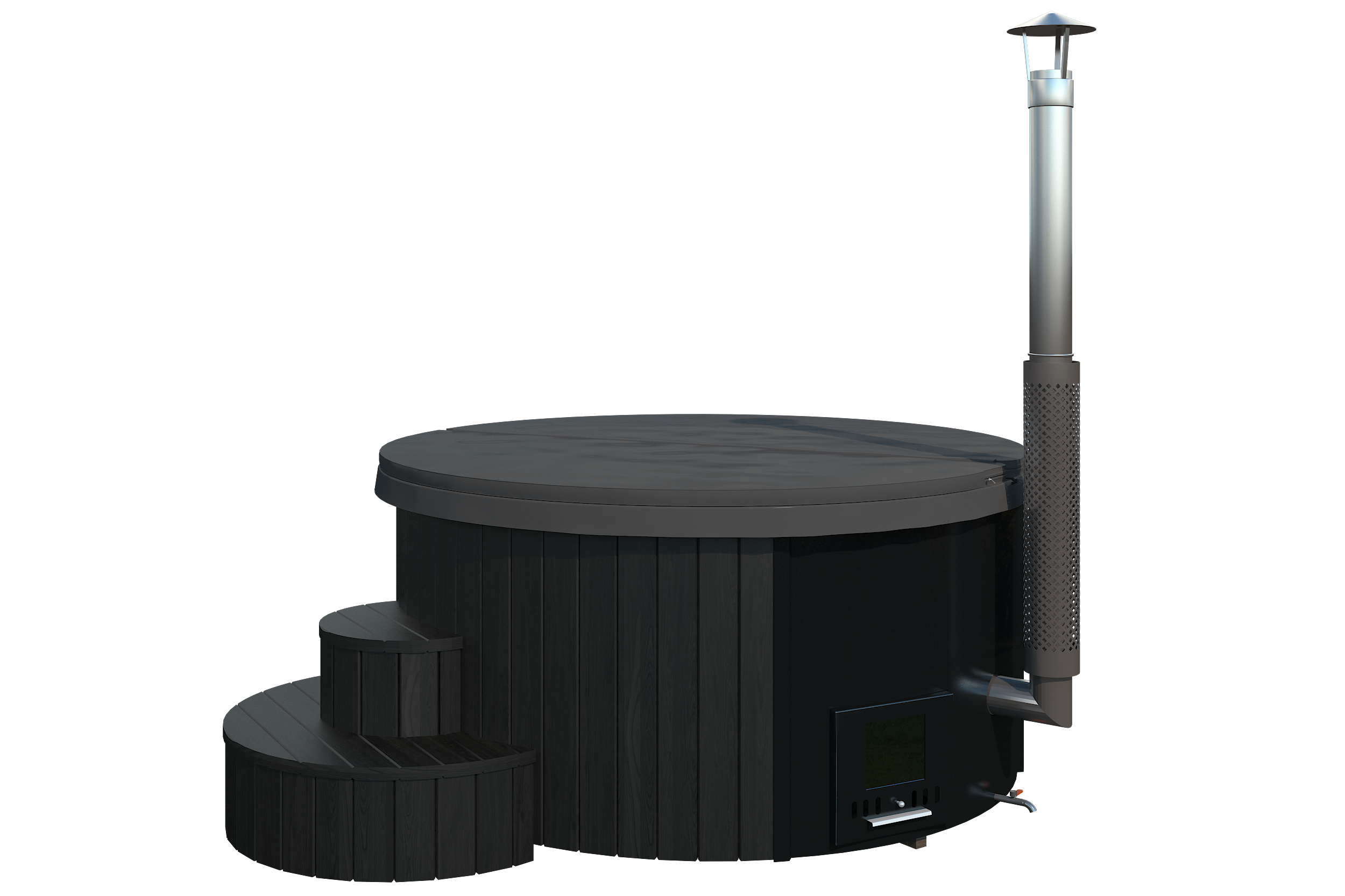 SaunaLife Model S4B – 6‑Person Wood‑Burning Hot Tub, Black Thermo‑Spruce