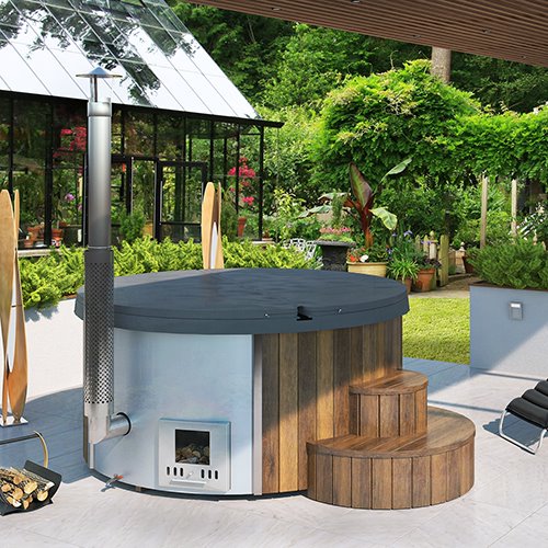 SaunaLife Soak-Series Wood-Burning Hot Tub – Natural Thermo-Spruce – Up to 6 Persons
