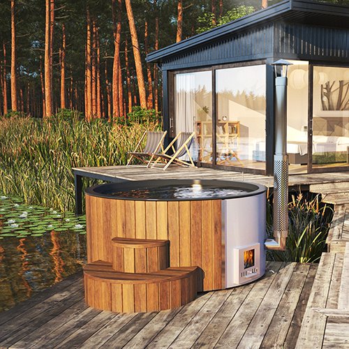SaunaLife Soak-Series Wood-Burning Hot Tub – Natural Thermo-Spruce – Up to 6 Persons