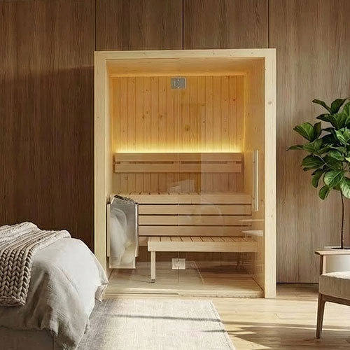 SaunaLife Model X2 Indoor Sauna DIY Kit with Full Glass Front & Wi-Fi LED Lighting (1–2 Person)