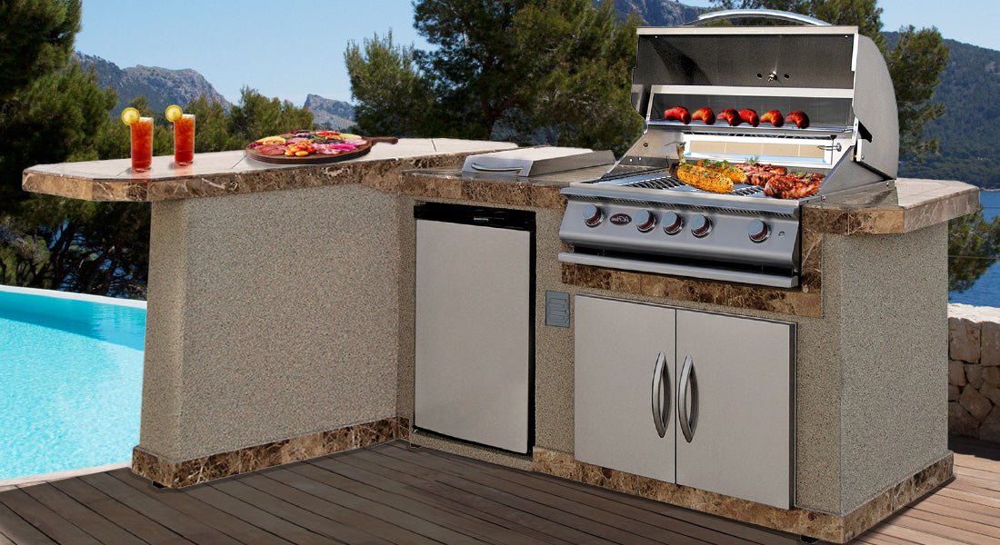 Cal Flame BBK-830 Outdoor Kitchen Island with Extended Bar – Premium Stainless Steel BBQ Island with Side Burner and Refrigerator-Cal Flame-InHouse Wellness