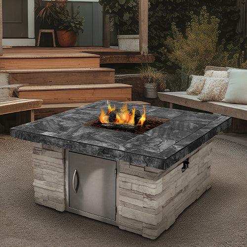 Cal Flame Fire Pit Table – Elegant Porcelain Tile Top & Ameristone Stucco Base for Durable, Stylish Outdoor Gatherings-Cal Flame-InHouse Wellness