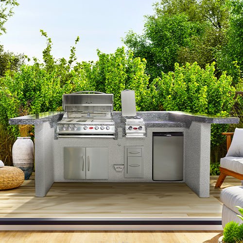 Cal Flame La Jolla Q PV7000 Outdoor Kitchen Island – Premium Stainless Steel BBQ Island with Side Burner and Refrigerator-Cal Flame-InHouse Wellness