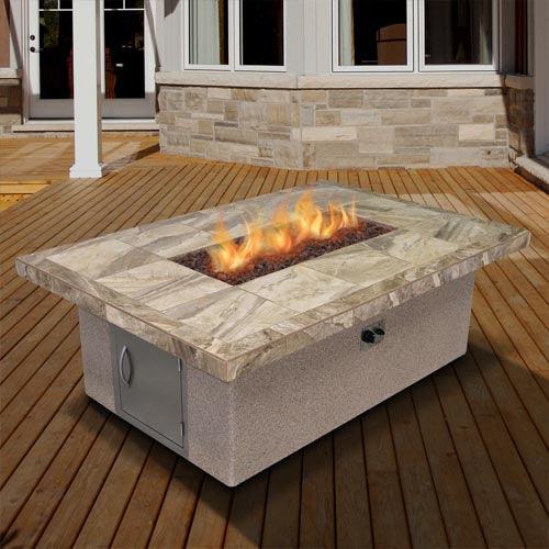 Cal Flame Stucco and Tile Dining Height Rectangle Fire Pit – Porcelain Tile Top, Ameristone Stucco Base for Durable Outdoor Entertaining (FPT-RT501M)-Cal Flame-InHouse Wellness