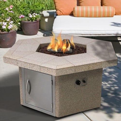 Cal Flame Tabletop Fire Pit – Elegant Porcelain Tile Top and Ameristone Stucco Base for Stylish Outdoor Gatherings (FPT-H401M)-Cal Flame-InHouse Wellness
