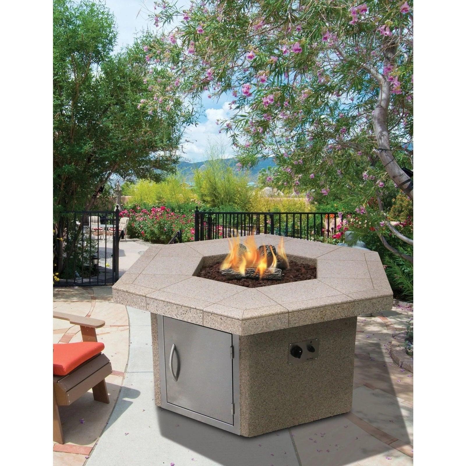 Cal Flame Tabletop Fire Pit – Elegant Porcelain Tile Top and Ameristone Stucco Base for Stylish Outdoor Gatherings (FPT-H401M)-Cal Flame-InHouse Wellness