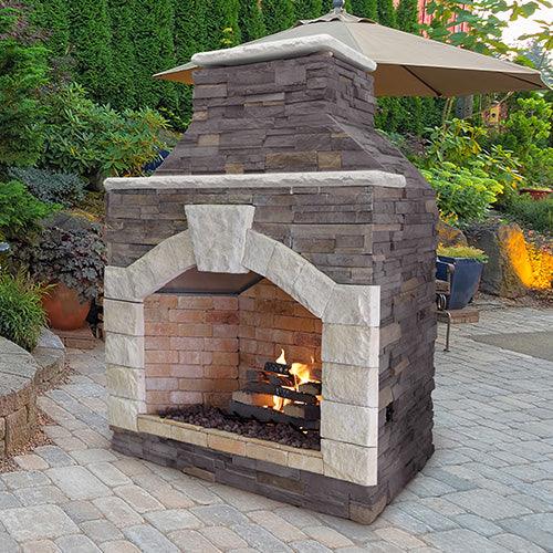 Cal Flame Outdoor Fireplace – Elegant Porcelain Tile Top and Ameristone Stucco Base for Durable Outdoor Entertainment