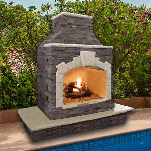 Cal Flame Outdoor Fireplace – Elegant Porcelain Tile Top and Ameristone Stucco Base for Durable Outdoor Entertainment