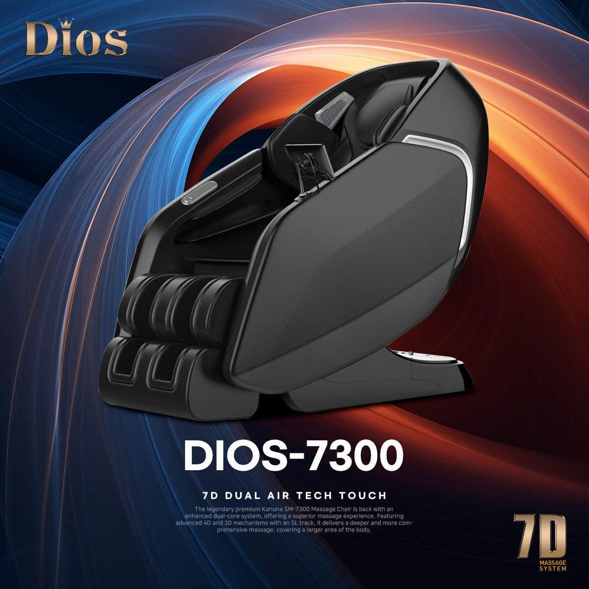 Kahuna Chair Dios-7300 Massage Chair 7D Dual Core Air Roller SL-track with 3D Calf Kneading