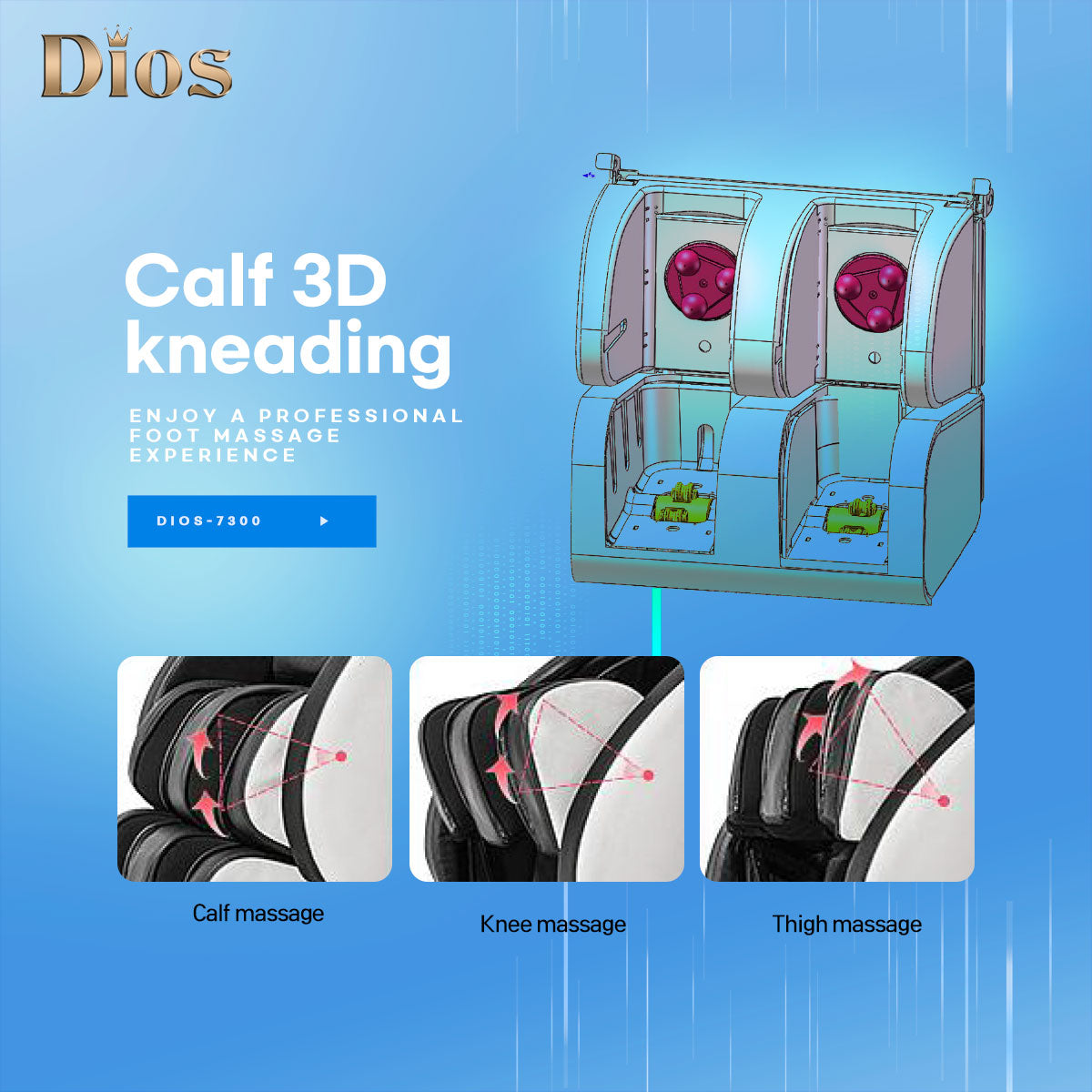 Kahuna Chair Dios-7300 Massage Chair 7D Dual Core Air Roller SL-track with 3D Calf Kneading