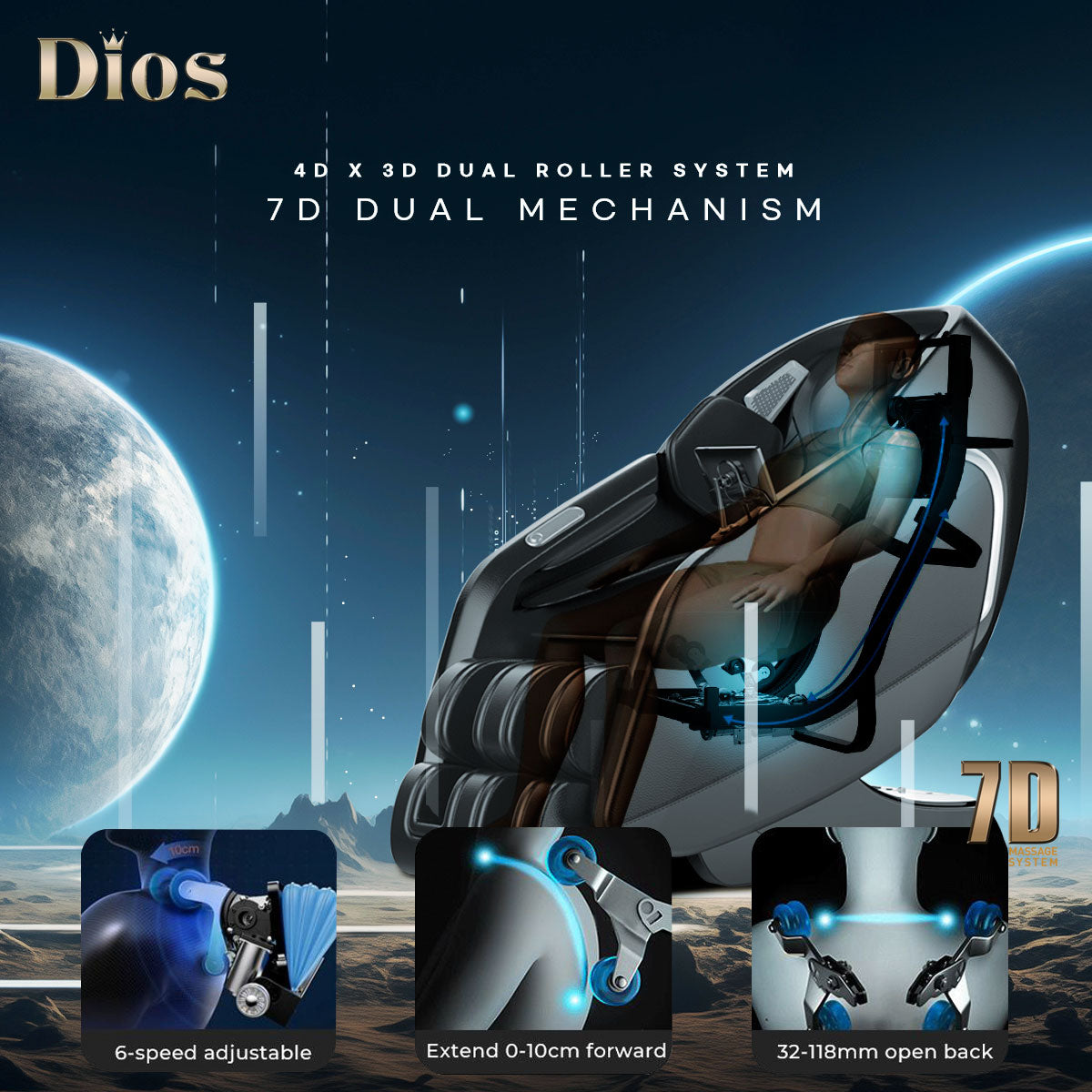 Kahuna Chair Dios-7300 Massage Chair 7D Dual Core Air Roller SL-track with 3D Calf Kneading