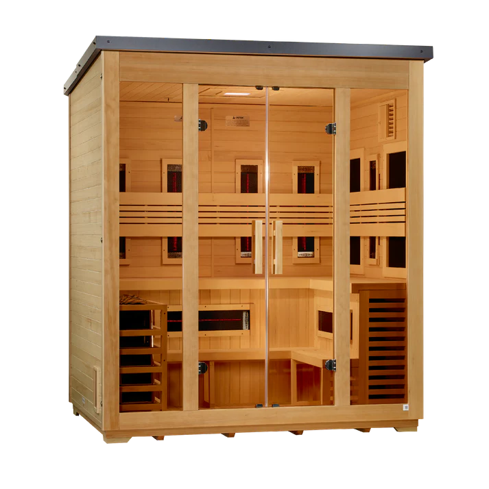 Golden Designs Gargellen 5-Person Hybrid Outdoor Sauna | Flat Roof