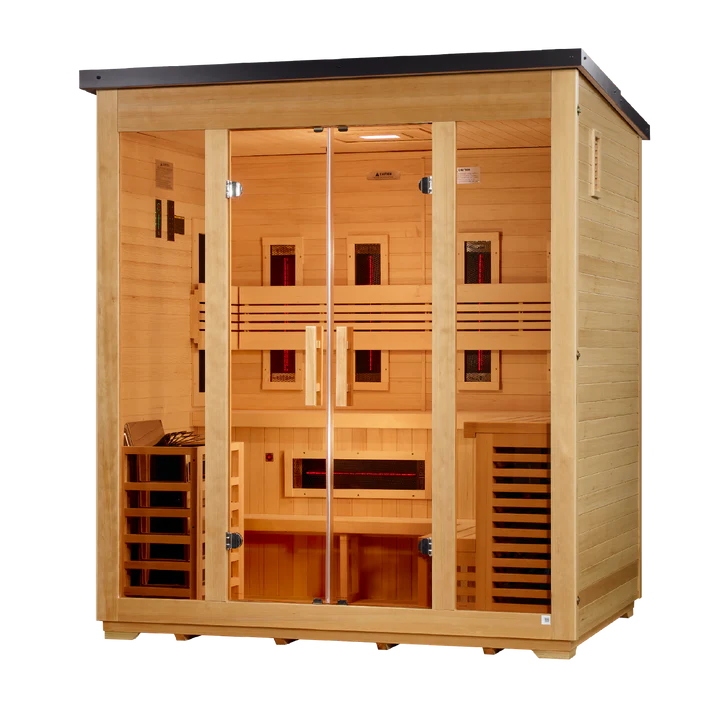 Golden Designs Gargellen 5-Person Hybrid Outdoor Sauna | Flat Roof