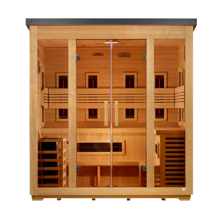 Golden Designs Gargellen 5-Person Hybrid Outdoor Sauna | Flat Roof
