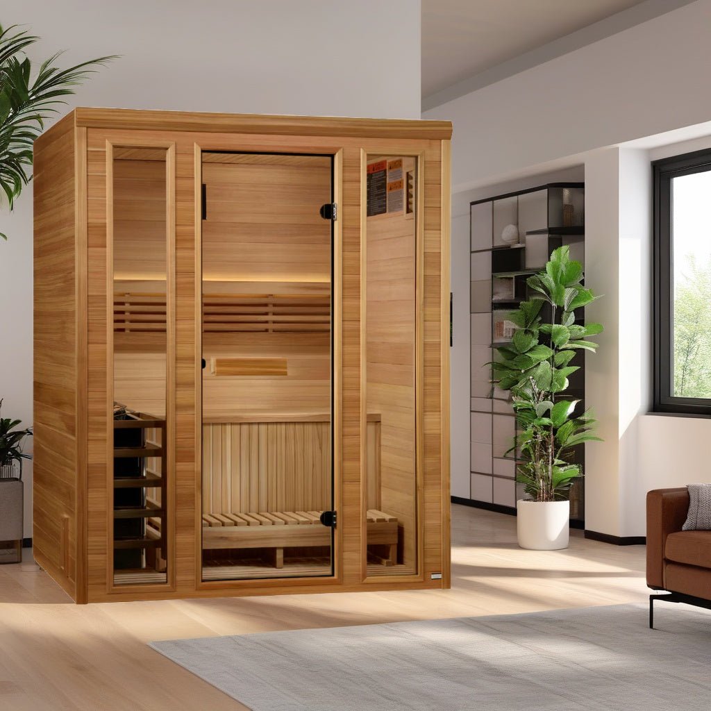 Golden Designs 2025 "Andermatt Edition" 2-3 Person Traditional Steam Sauna – Pacific Premium Clear Cedar-Golden Designs Inc-InHouse Wellness