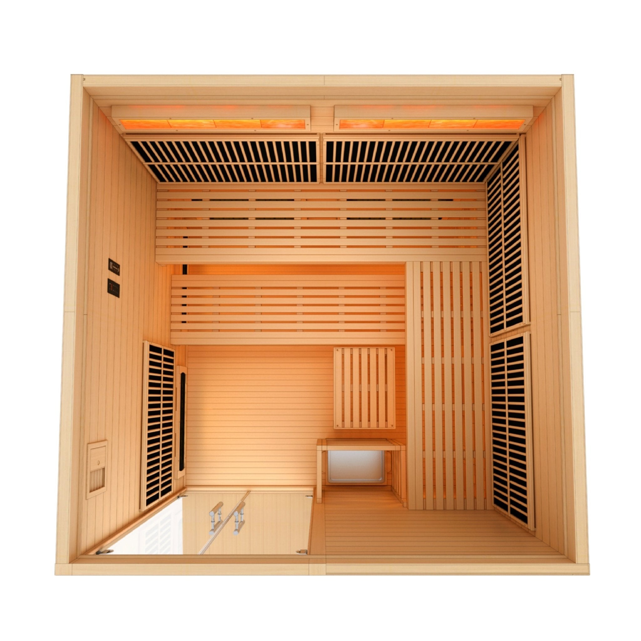 Golden Designs 2025 Toledo Per Hybrid Sauna (Indoor). Full Spectrum and Harvia Traditional Stove-Golden Designs Inc-InHouse Wellness