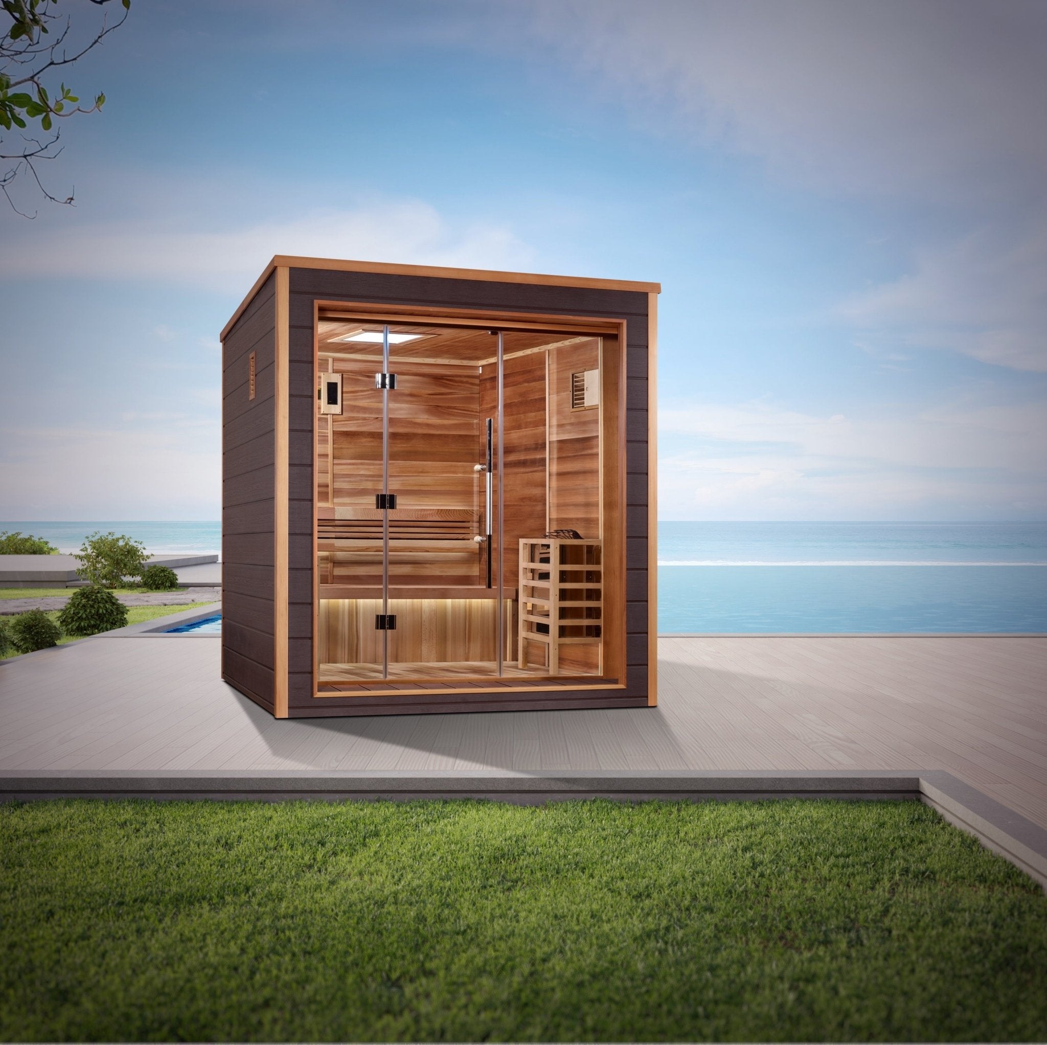 Golden Designs Drammen 3-Person Outdoor Traditional Sauna - Canadian Red Cedar Interior-Golden Designs Inc-InHouse Wellness