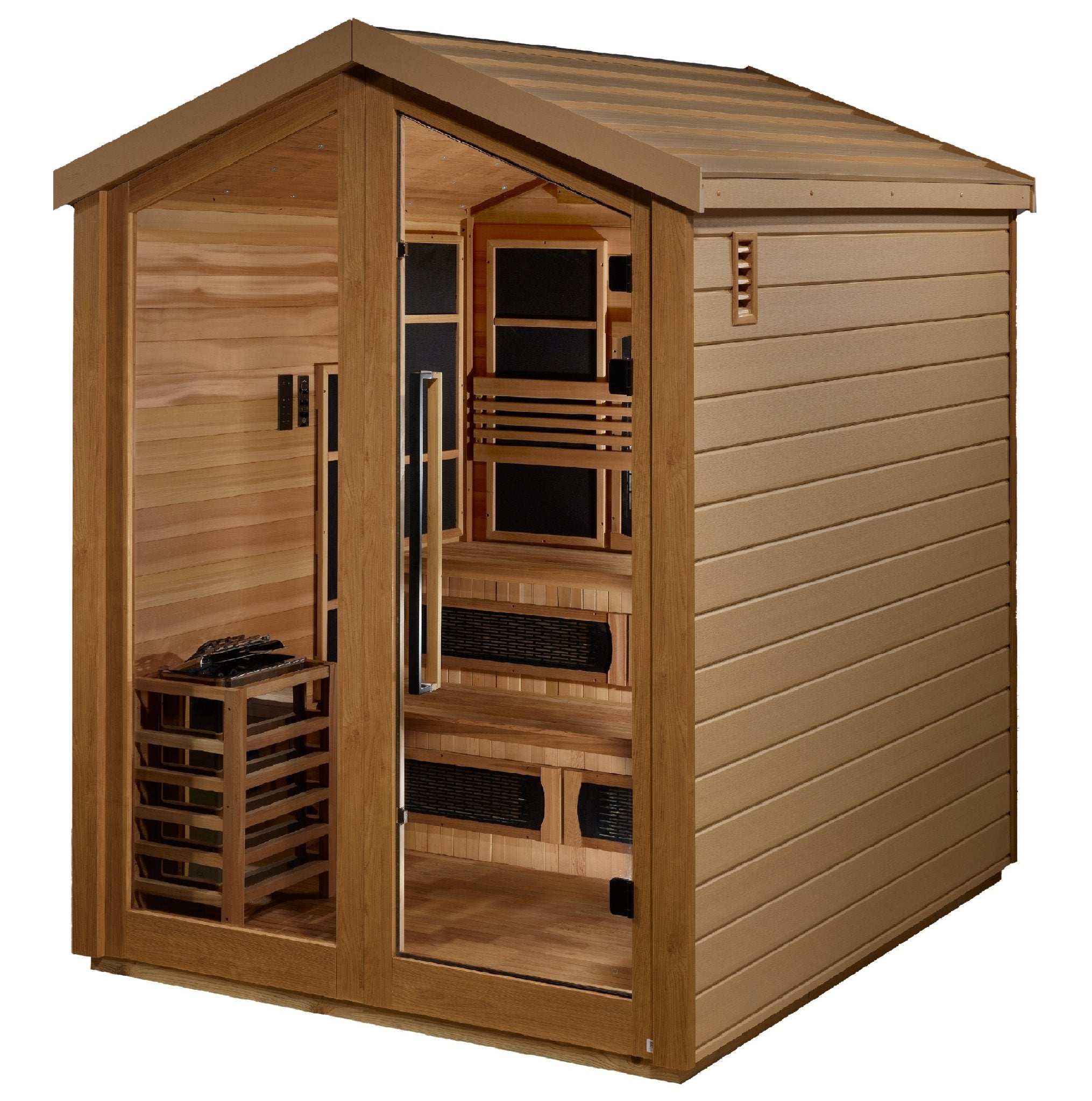 Golden Designs Kaskinen 6-Person Hybrid Outdoor Sauna – Canadian Red Cedar Interior-Golden Designs Inc-InHouse Wellness