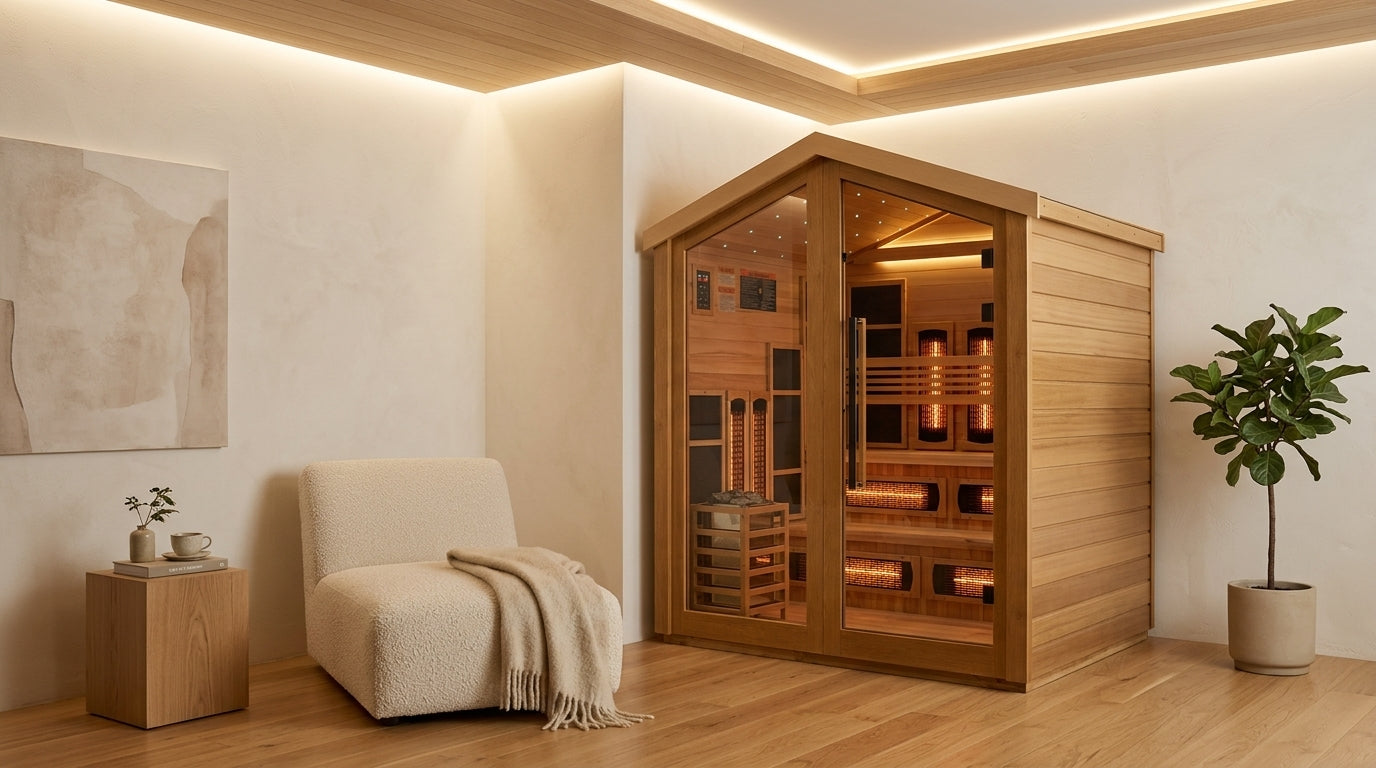 Golden Designs Kaskinen 6-Person Hybrid Outdoor Sauna – Canadian Red Cedar Interior