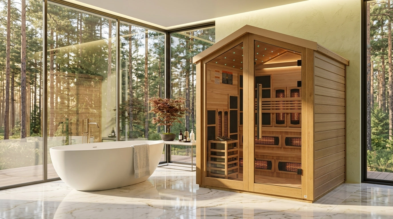 Golden Designs Kaskinen 6-Person Hybrid Outdoor Sauna – Canadian Red Cedar Interior