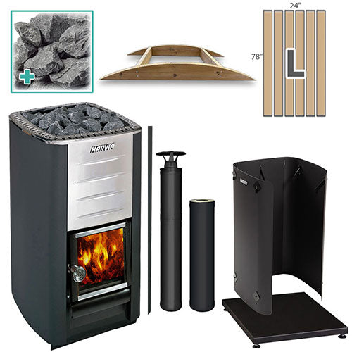 Harvia M3 BK LG FLK PKG Wood-Burning Sauna Stove Package 16.5 kW