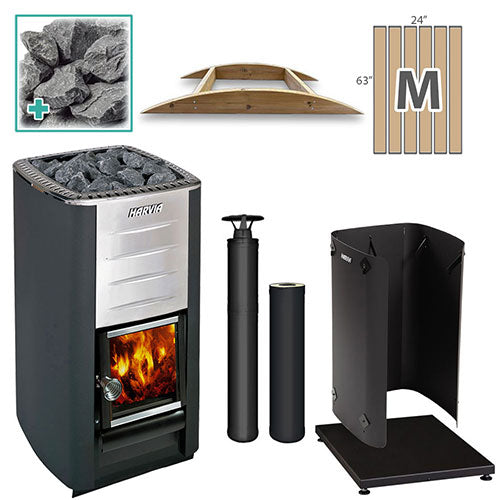 Harvia M3 BK MD FLK Wood-Burning Sauna Stove Package 16.5 kW