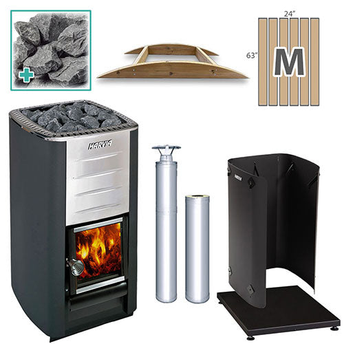 Harvia M3 SS LG FLK Package 16.5 kW Wood-Burning Sauna Stove Kit
