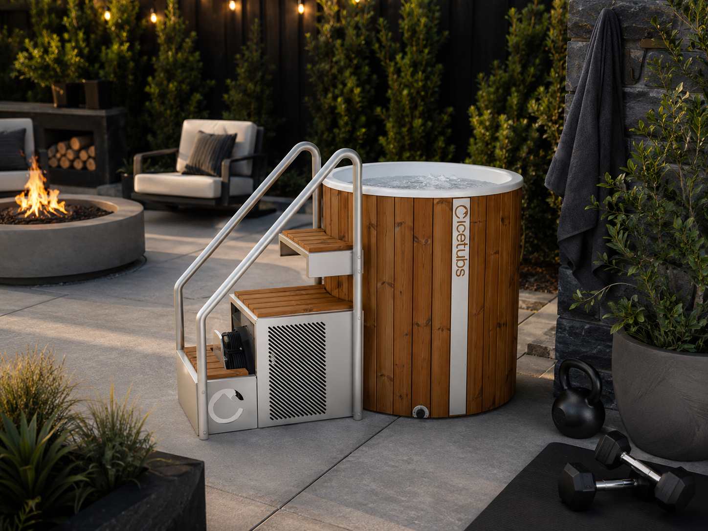 Icetubs IceBarrel XL 2.18 kW Thermowood Fiberglass Cold Plunge with Stairs