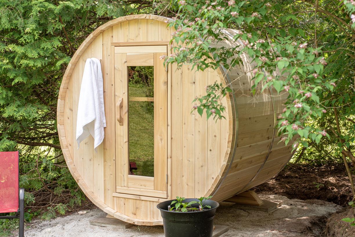 Leisurecraft Timber Harmony 4 Person Outdoor Barrel Sauna-Dundalk Leisurecraft-InHouse Wellness