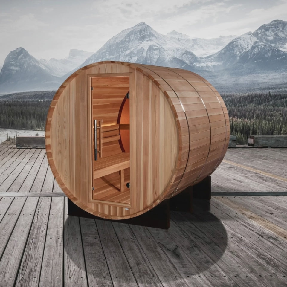 Golden Designs Zurich – 4 person Indoor Traditional Sauna – Hemlock, Touchscreen, Bluetooth, LED Lighting