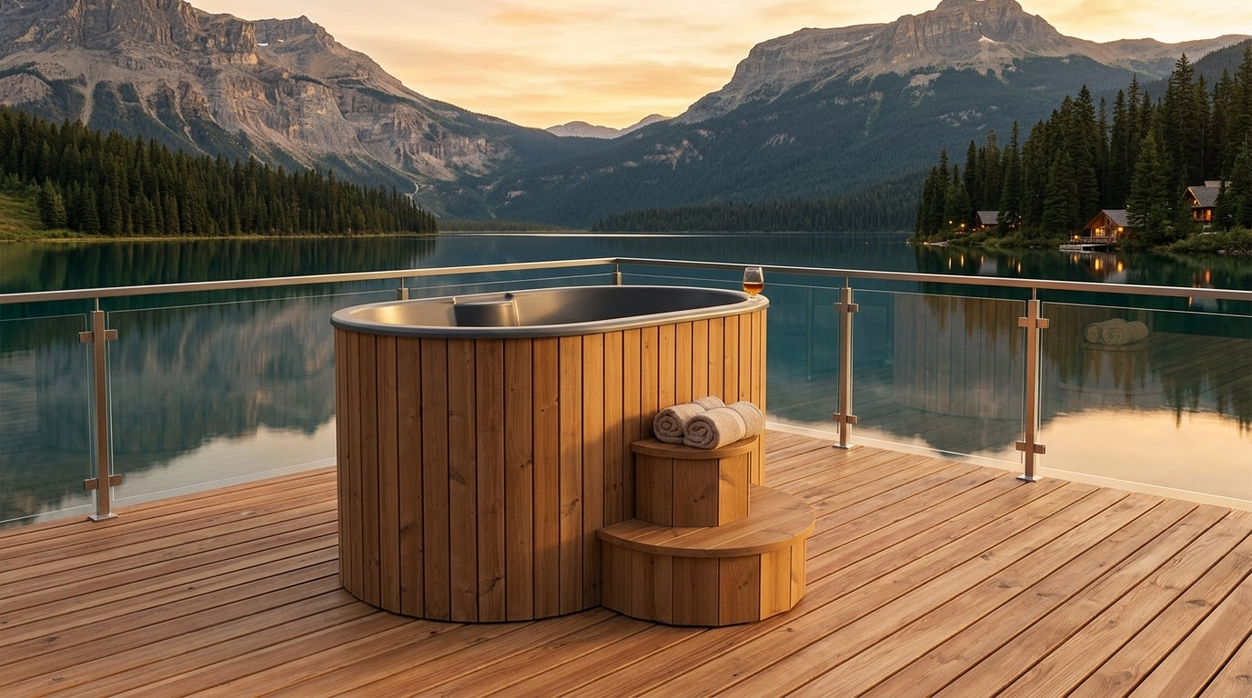 SaunaLife Model S2N – 2‑Person Hot & Cold Immersion Tub, Natural Thermo‑Pine Finish