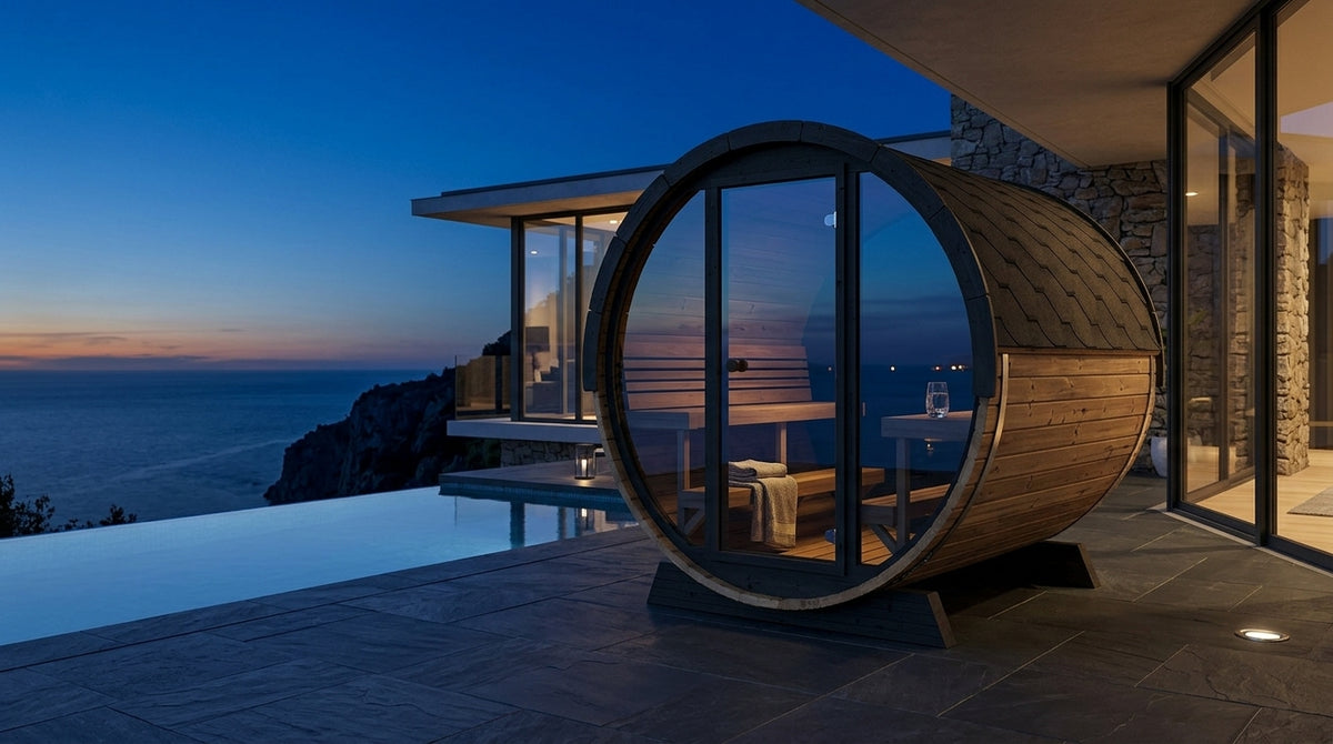 SaunaLife Ergo Elegance Series | Glass Front | 79"L x 91"D | 6-Person Outdoor Sauna, image 3 of 11
