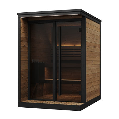 SaunaLife Model GL4 Outdoor Sauna Kit with Thermo-Spruce Walls, Bronze Tempered Glass Front & Wi-Fi LED Lighting