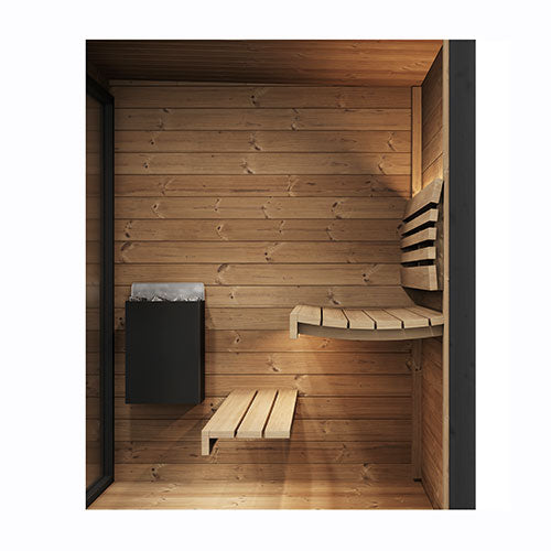 SaunaLife Model GL4 Outdoor Sauna Kit with Thermo-Spruce Walls, Bronze Tempered Glass Front & Wi-Fi LED Lighting