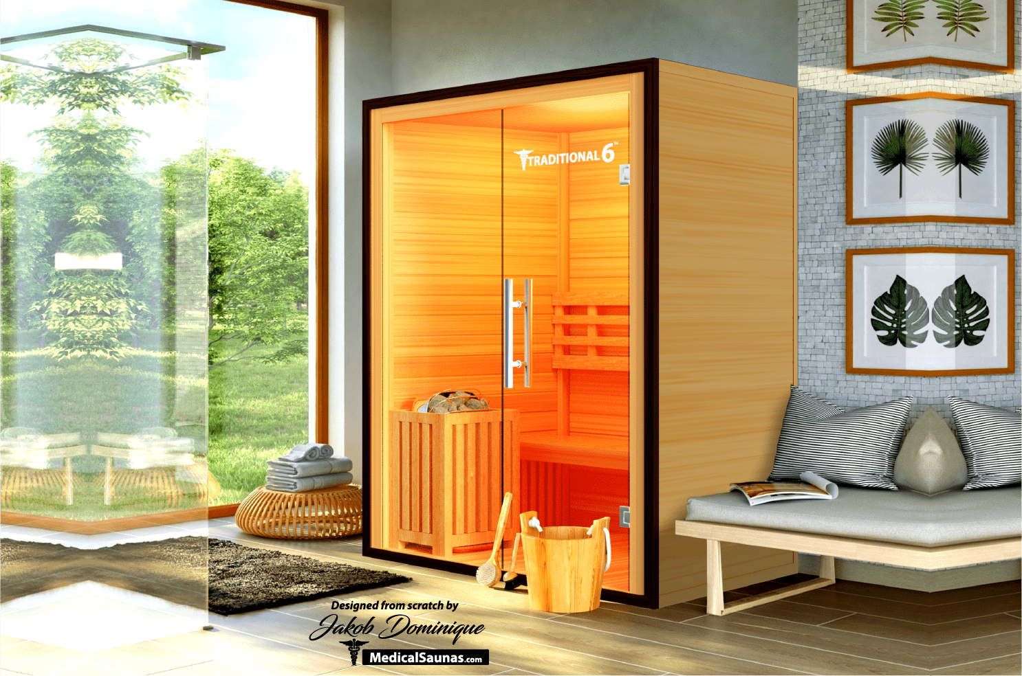 Traditional 6 Steam Sauna - 3 Person Capacity, Canadian Hemlock, Rapid Heating