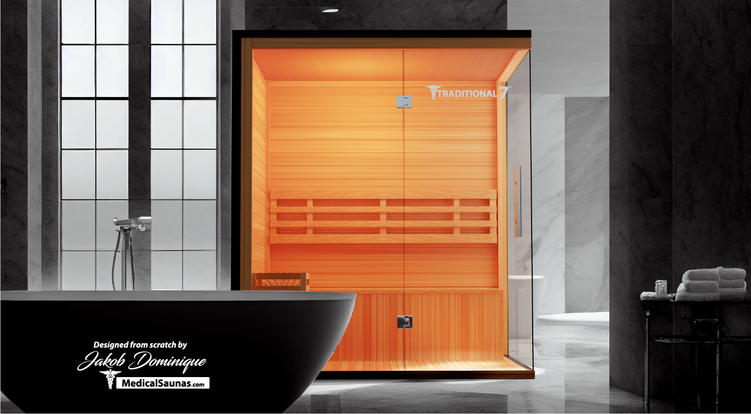 Traditional 7™ Sauna | 4-Person Hemlock Sauna with Rapid Heating & Medical Benefits