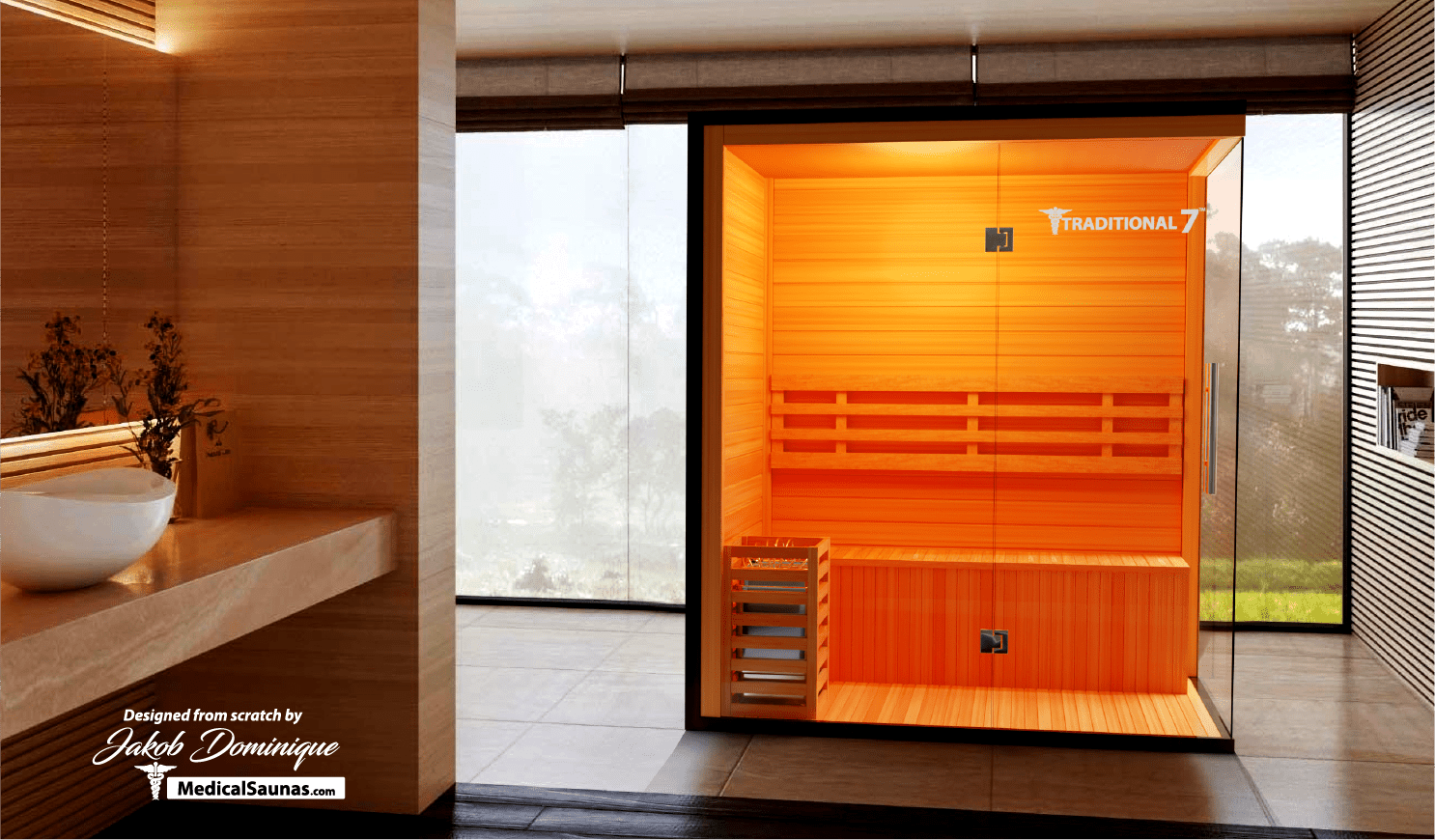 Traditional 7™ Sauna | 4-Person Hemlock Sauna with Rapid Heating & Medical Benefits