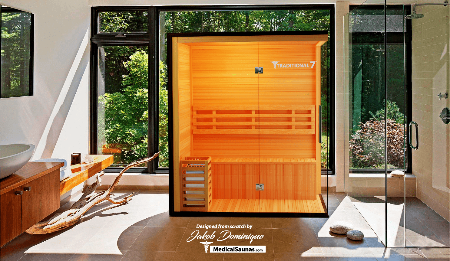 Traditional 7™ Sauna | 4-Person Hemlock Sauna with Rapid Heating & Medical Benefits