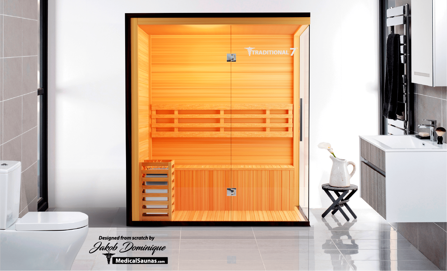 Traditional 7™ Sauna | 4-Person Hemlock Sauna with Rapid Heating & Medical Benefits