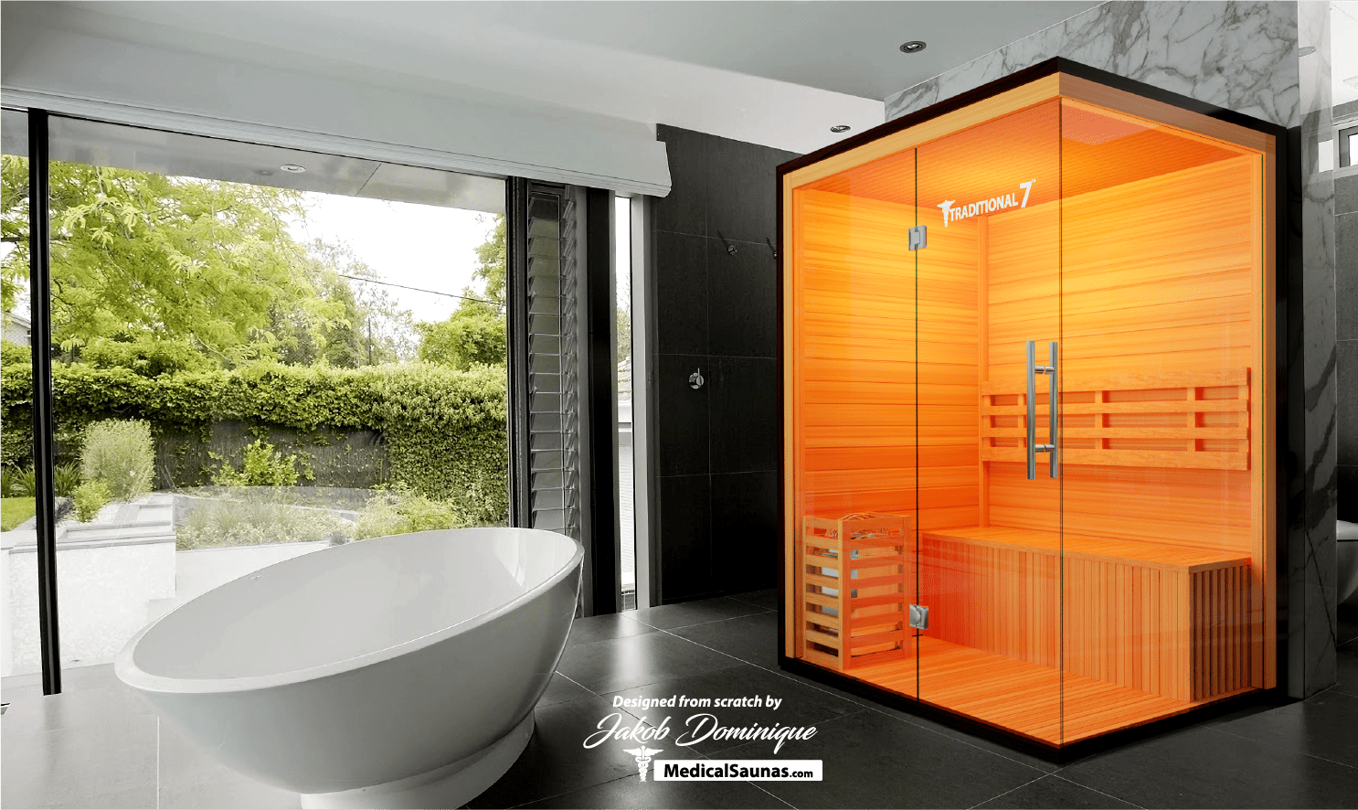 Traditional 7™ Sauna | 4-Person Hemlock Sauna with Rapid Heating & Medical Benefits