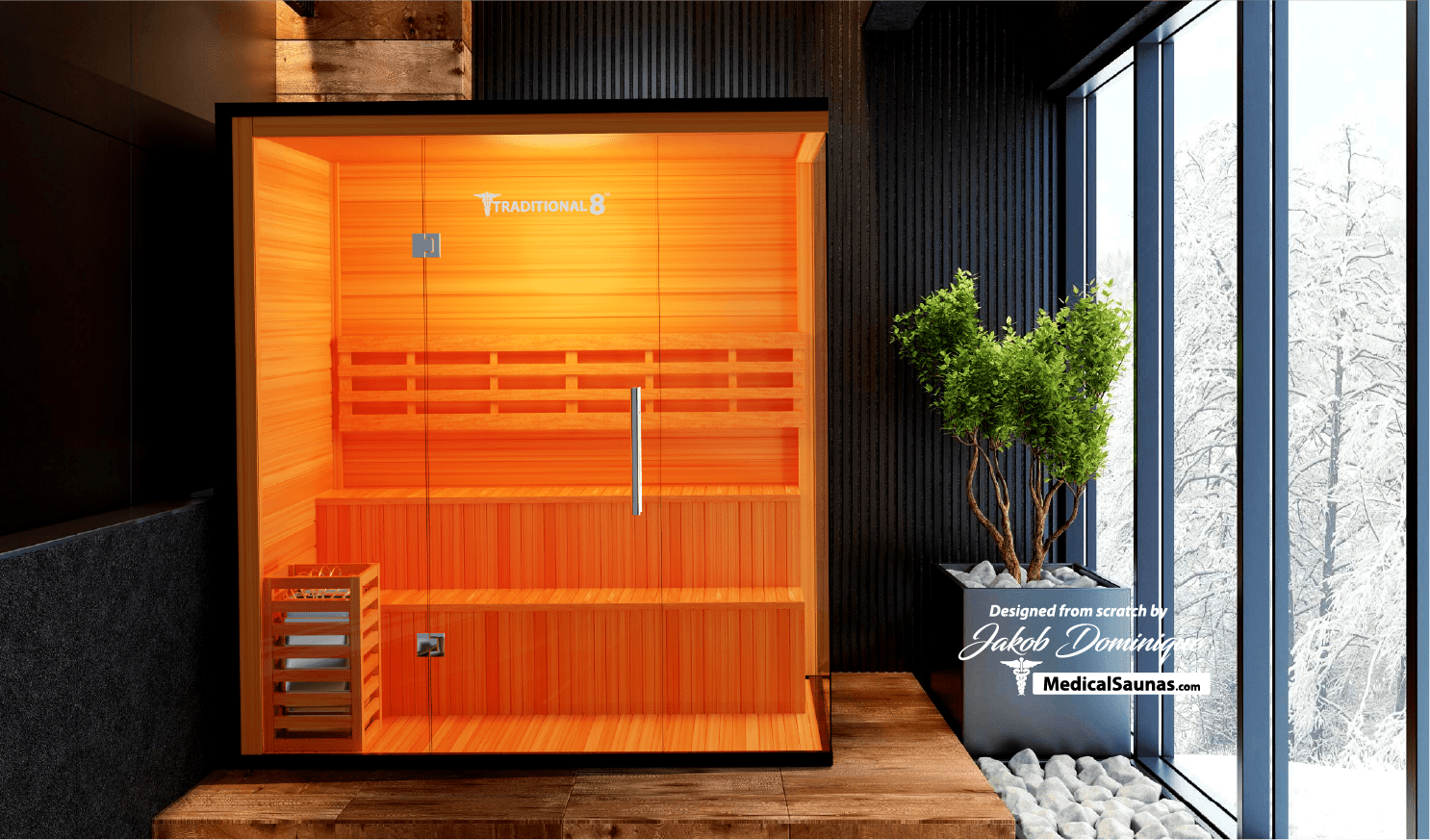 Traditional 8 Plus Steam Sauna - 4-6 Person Luxury Hemlock Sauna