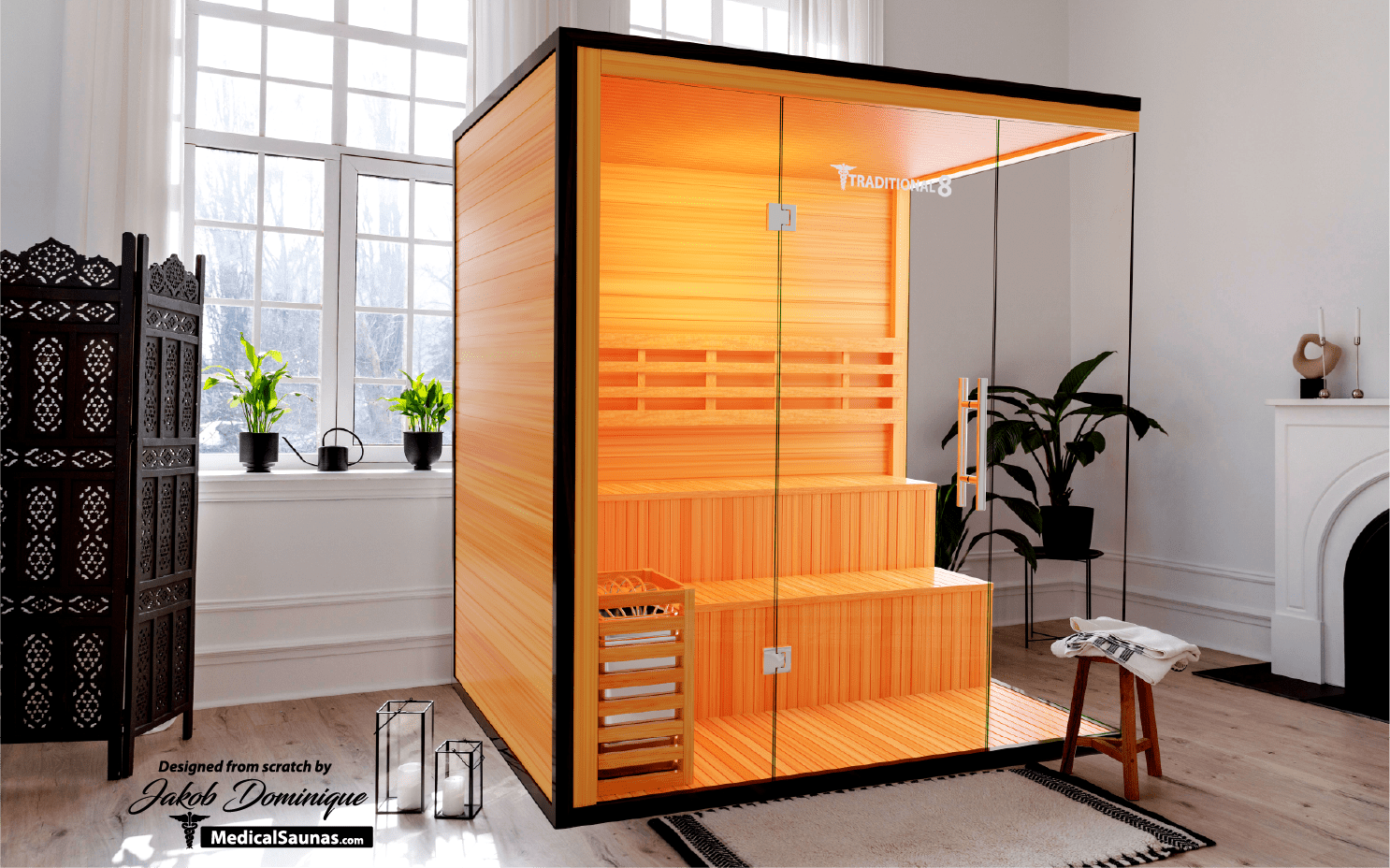 Traditional 8 Plus Steam Sauna - 4-6 Person Luxury Hemlock Sauna