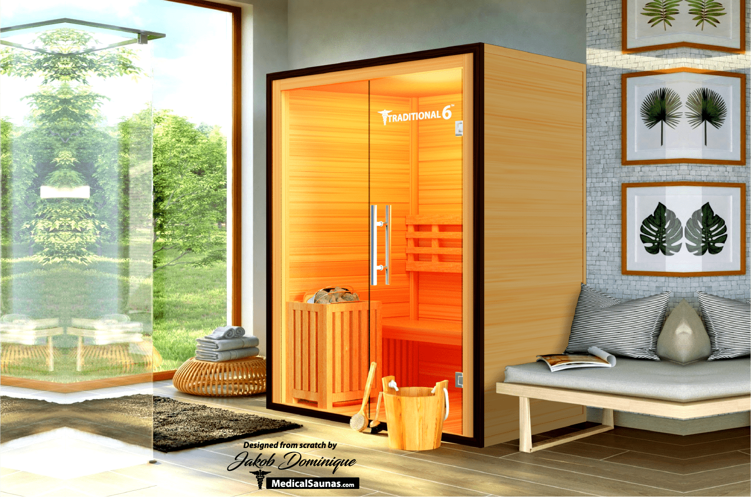 Traditional 6 Steam Sauna - 3 Person Capacity, Canadian Hemlock, Rapid Heating-Medical Saunas-InHouse Wellness