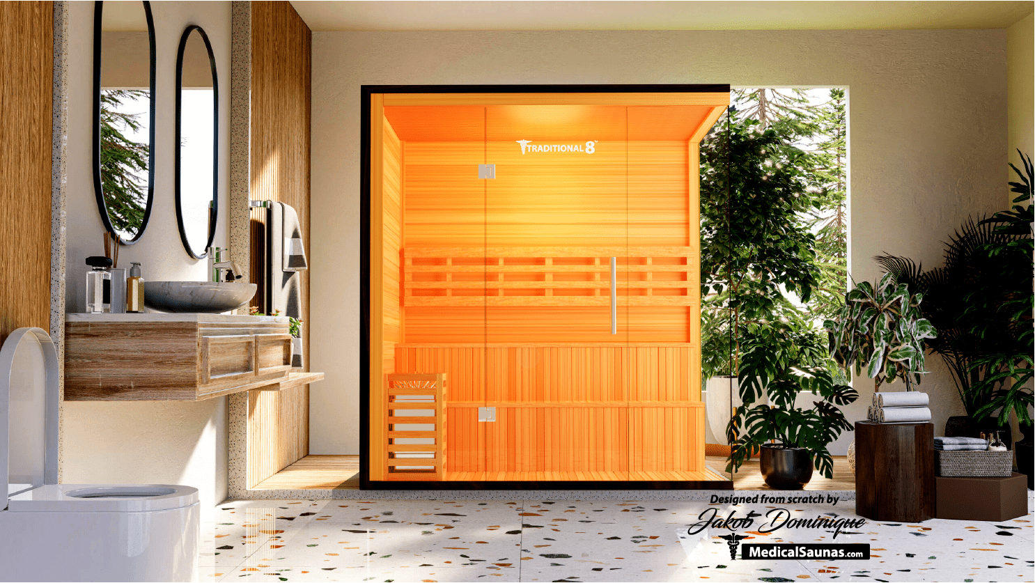 Traditional 8 Plus Steam Sauna - 4-6 Person Luxury Hemlock Sauna-Medical Saunas-InHouse Wellness